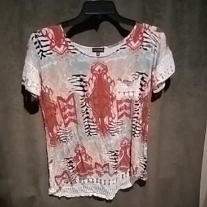 Multiples Red and White Patterned Short Sleeve Top